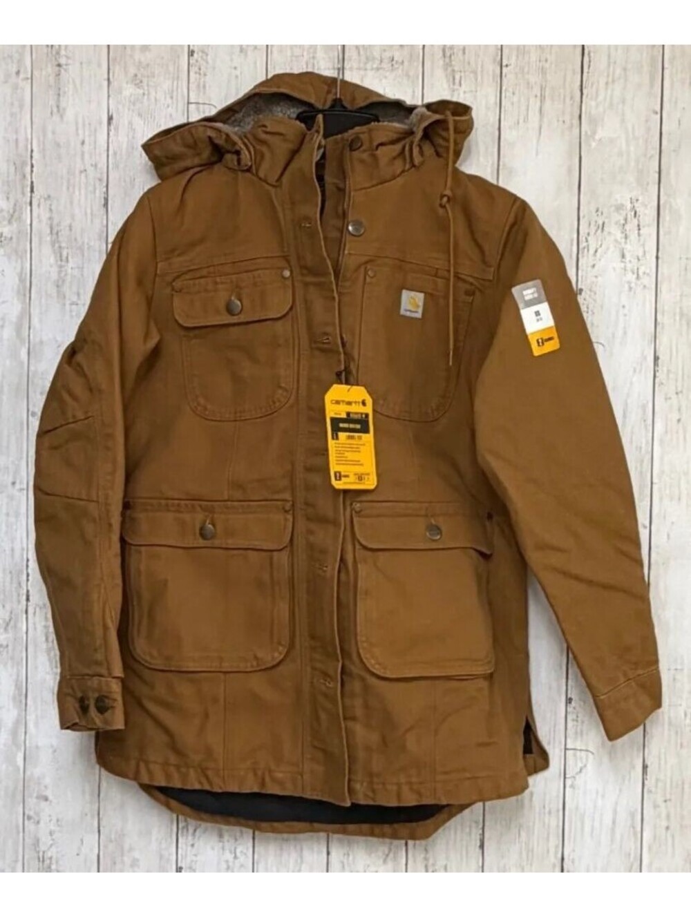 Carhartt Womens Washed Duck Coat Jacket XS Brown Quilted Lined Loose Fit NWT